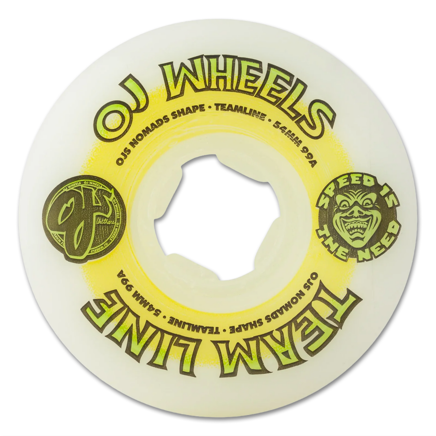 OJ Wheels 54mm Team Line Original White Yellow/Green Hardline 99a