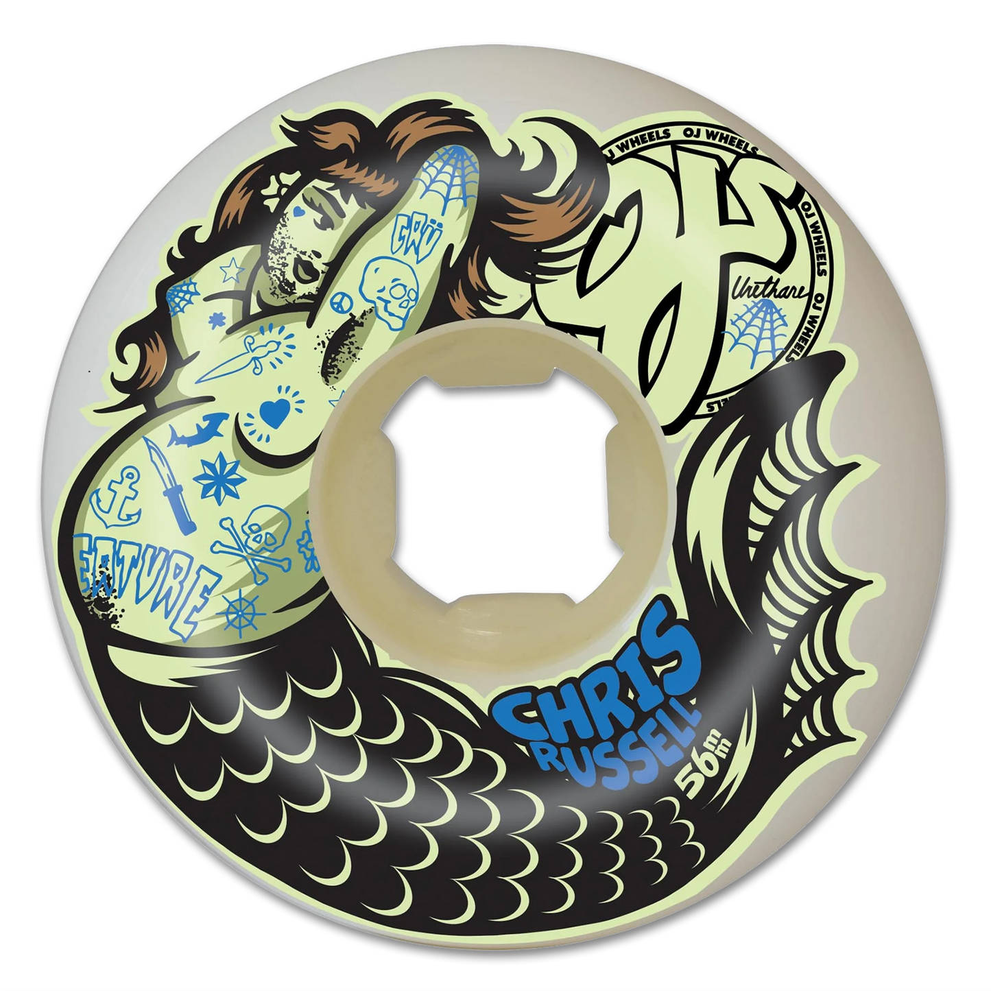 OJ Wheels 56mm Chris Russell Sexy Mermaid Double Duro White 99a/95a