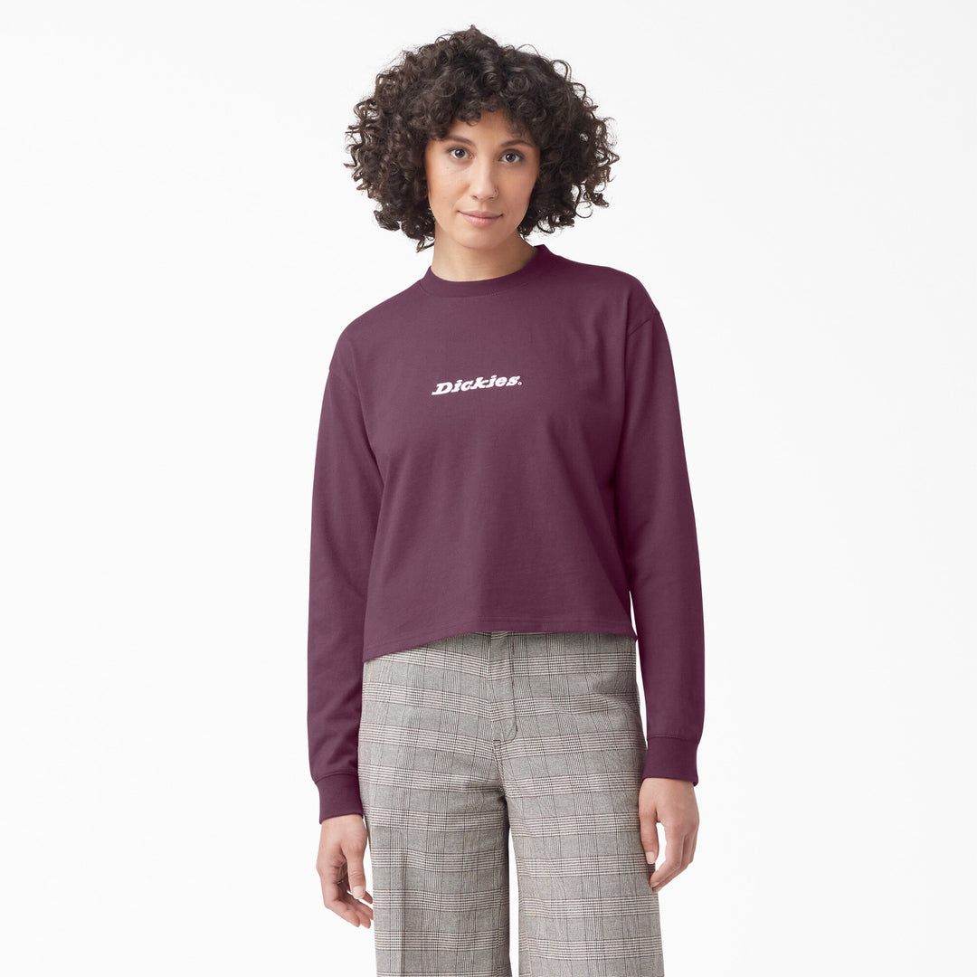 Dickies Women's Cropped Long Sleeve Script Logo T-Shirt